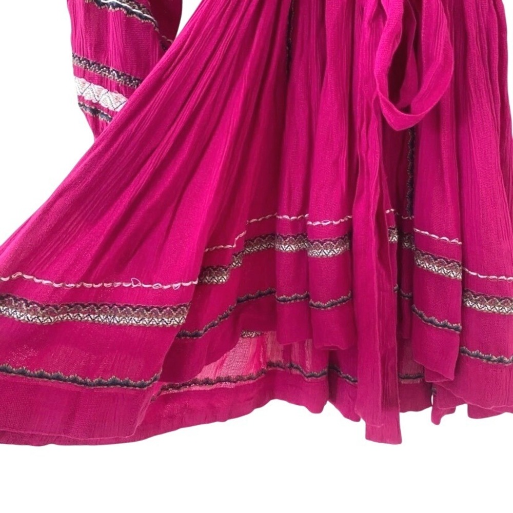 NEW FREE PEOPLE Delilah Embroidered Wrap Mini Dress Size M Pink Festival‎ Boho - Picture 6 of 11